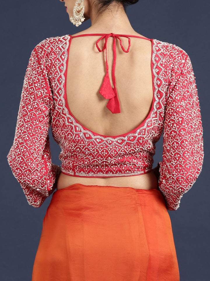 Rust Crepe Sequins Saree With Heavy Work Readymade Blouse