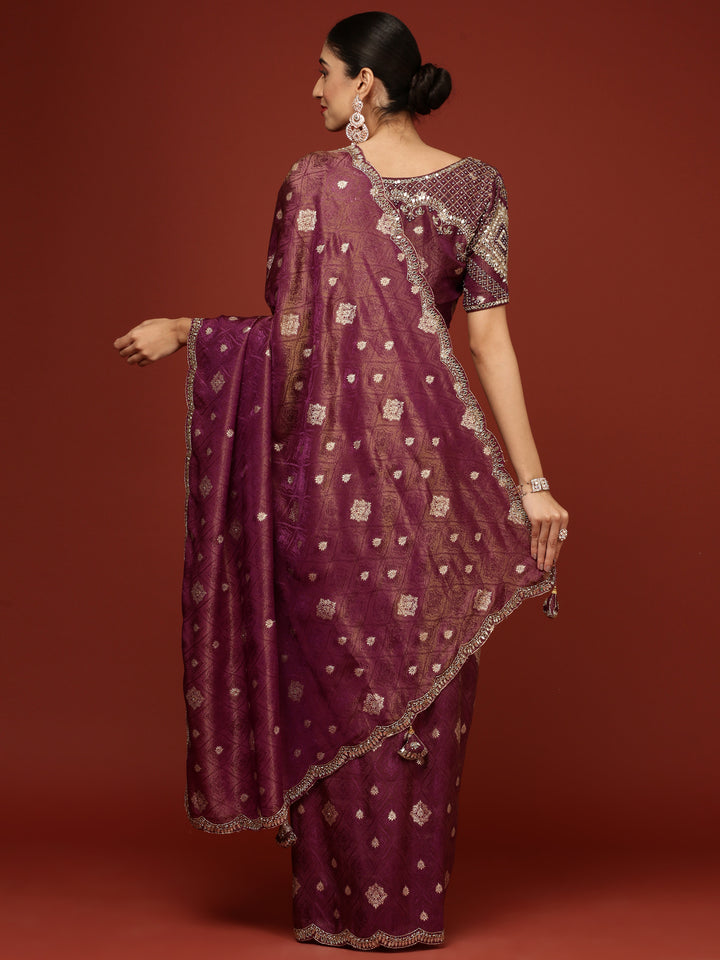 Purple Banaras Weaved Saree With Embroidery Readymade Blouse