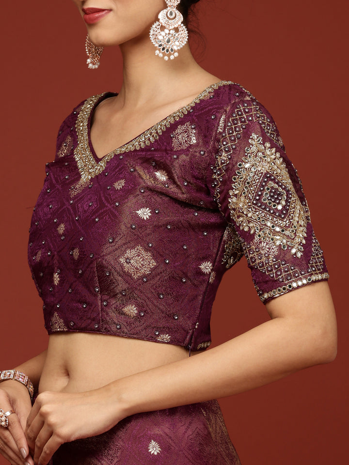 Purple Banaras Weaved Saree With Embroidery Readymade Blouse