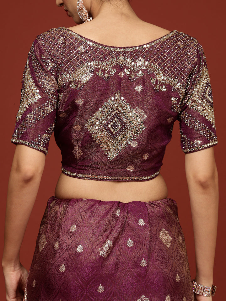 Purple Banaras Weaved Saree With Embroidery Readymade Blouse