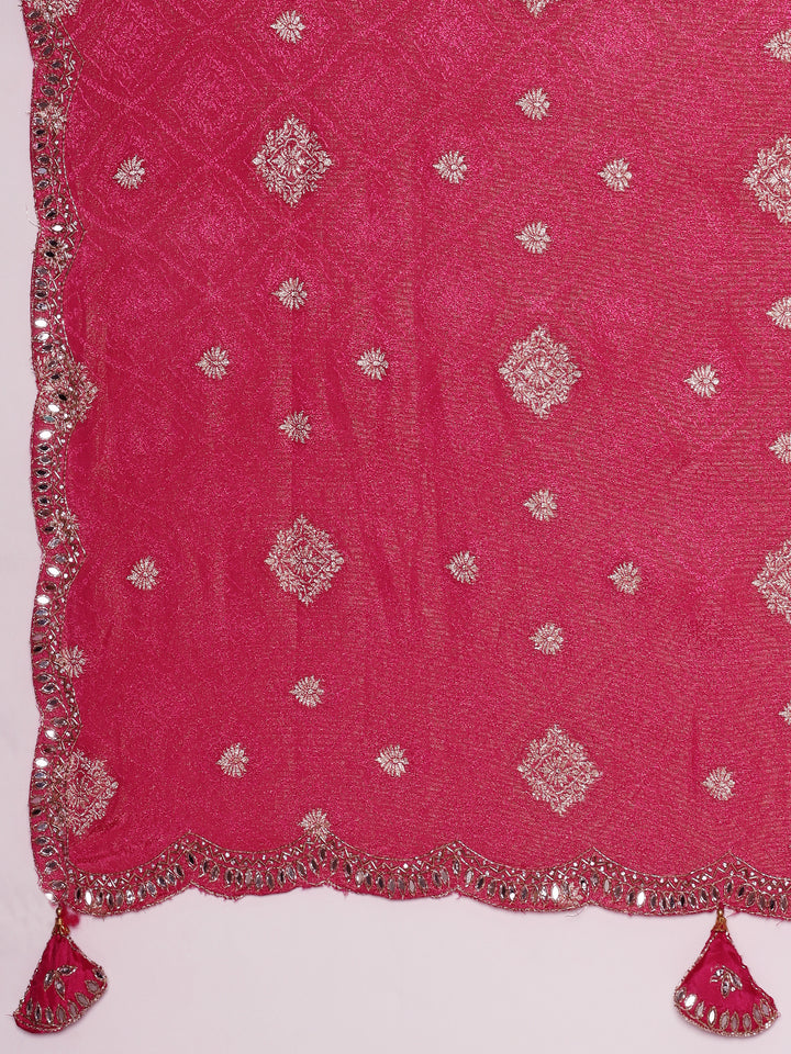 Rani Pink Banaras Weaved Saree With Embroidery Readymade Blouse