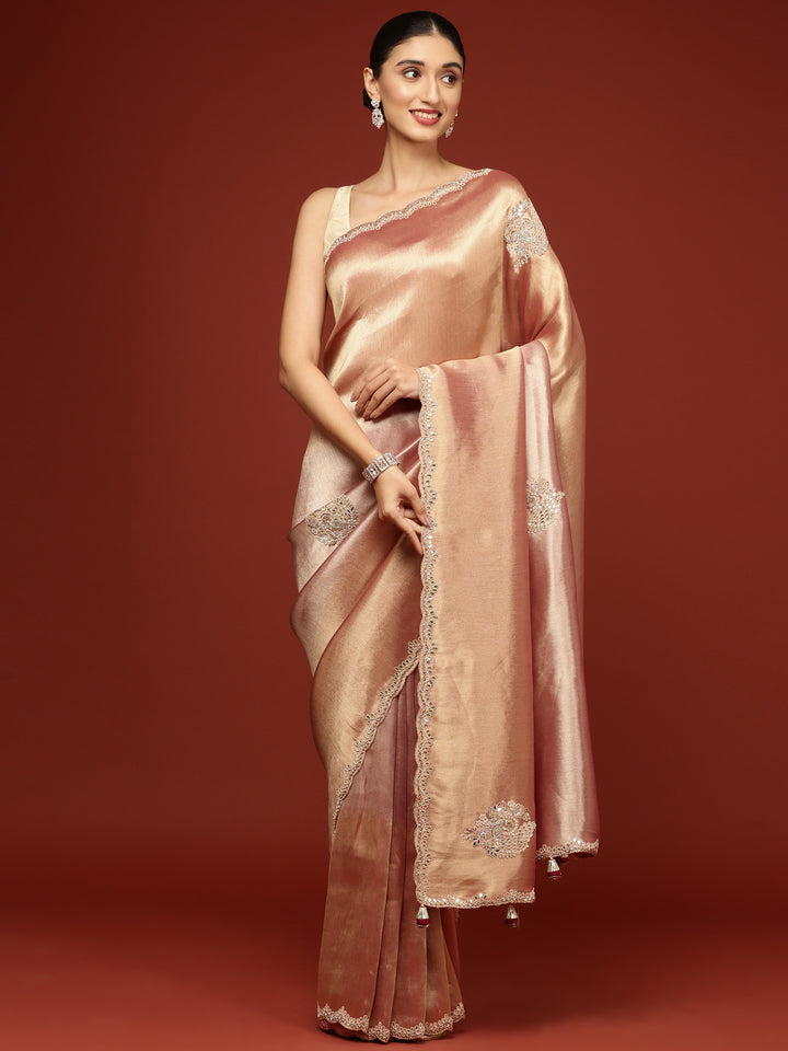 Pink Tissue Hand Embroidery Saree