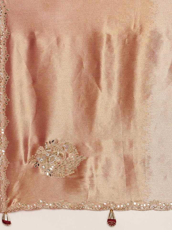 Pink Tissue Hand Embroidery Saree