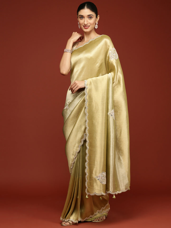 Pista Green Tissue Embroidery Saree