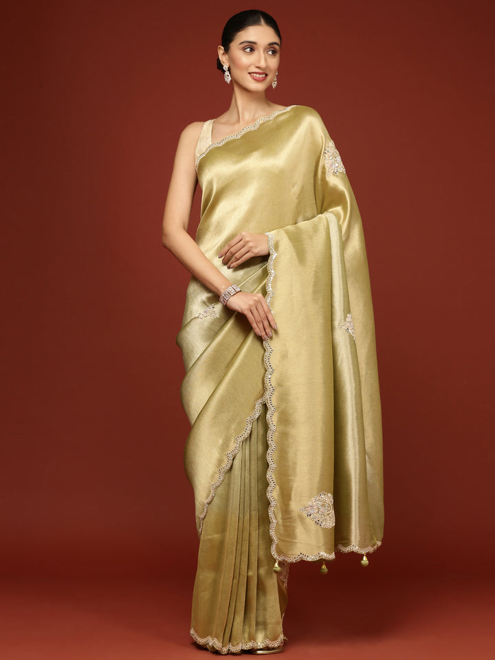 Pista Green Tissue Embroidery Saree