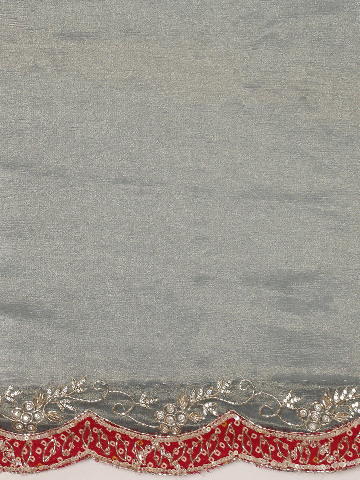 Sea Blue Tissue Embroidery Saree With Readymade Blouse