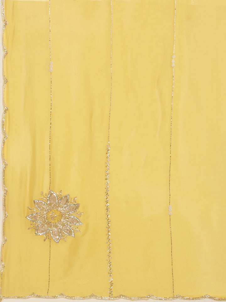Yellow Crepe Embroidery Saree