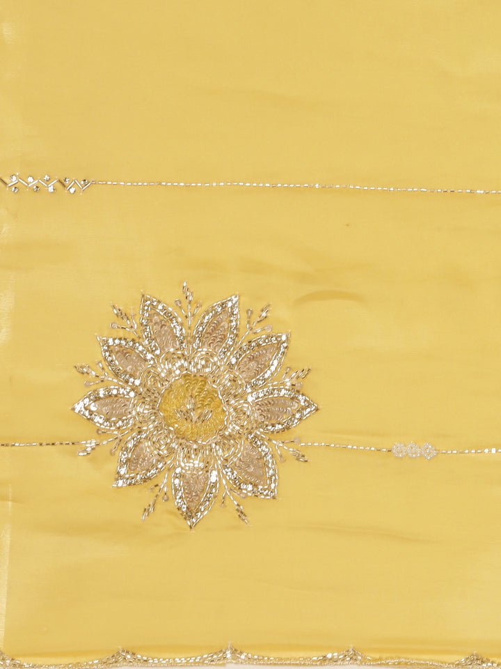Yellow Crepe Embroidery Saree