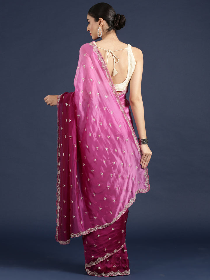 Purple Crepe Hand Embroidery Saree