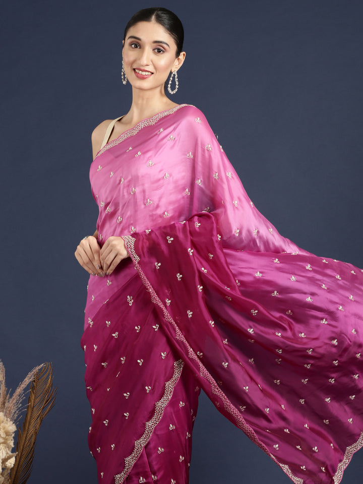 Purple Crepe Hand Embroidery Saree