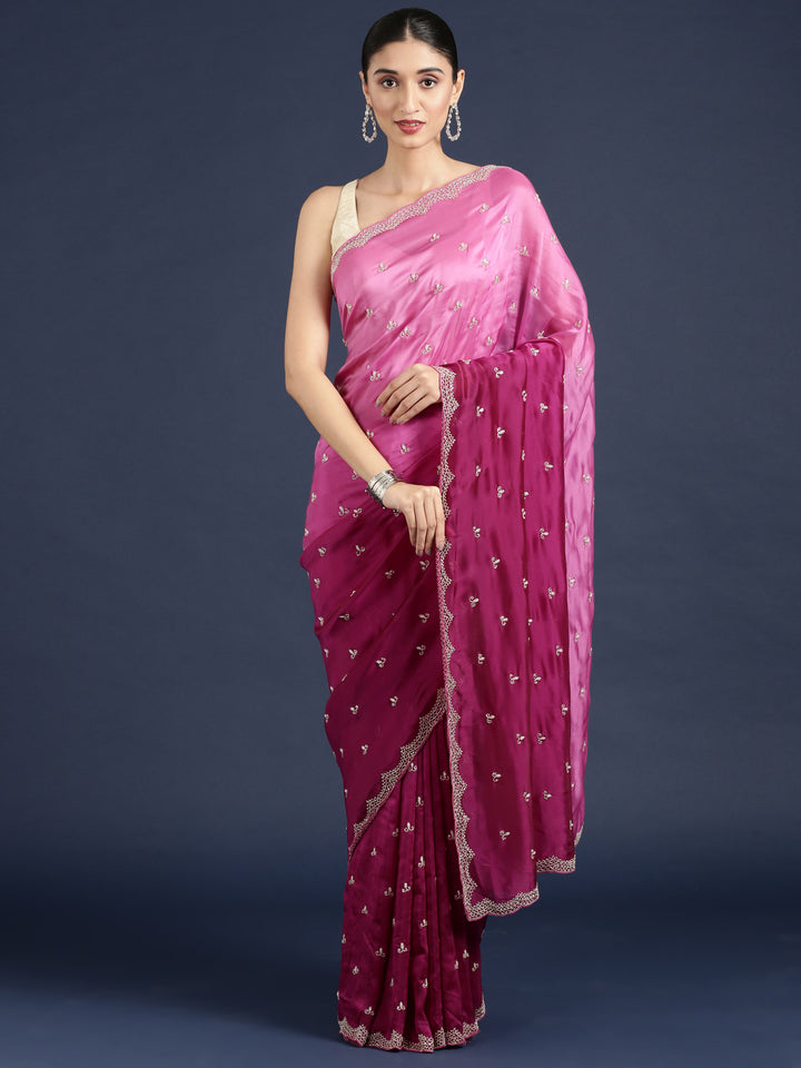 Purple Crepe Hand Embroidery Saree
