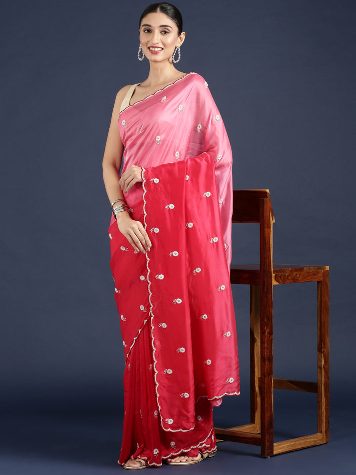 Pink Crepe Hand Embroidery Saree