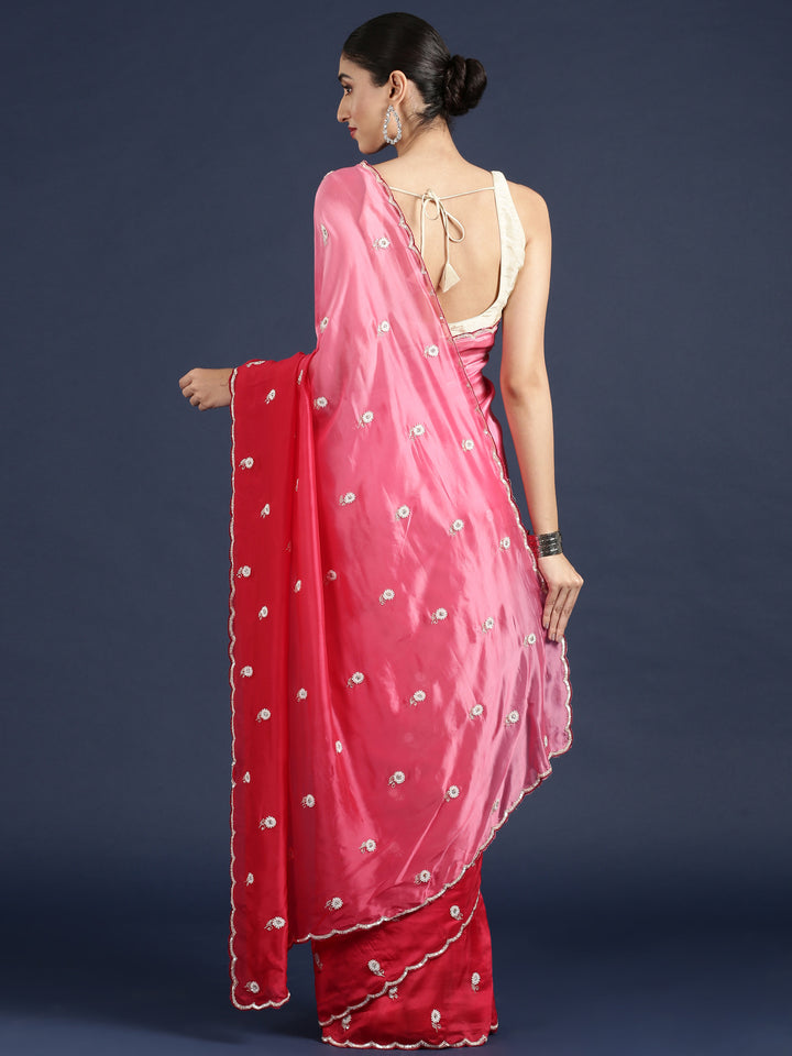 Pink Crepe Hand Embroidery Saree