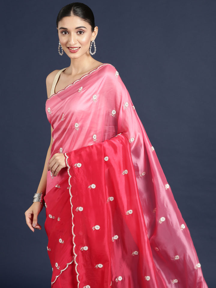 Pink Crepe Hand Embroidery Saree