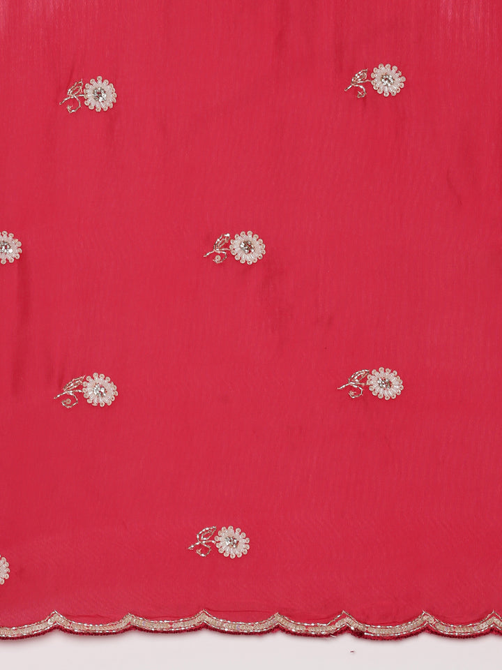 Pink Crepe Hand Embroidery Saree
