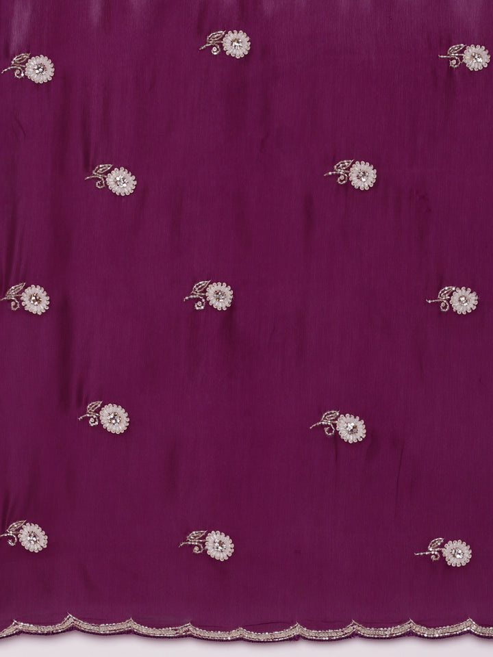 Purple Crepe Hand Embroidery Saree