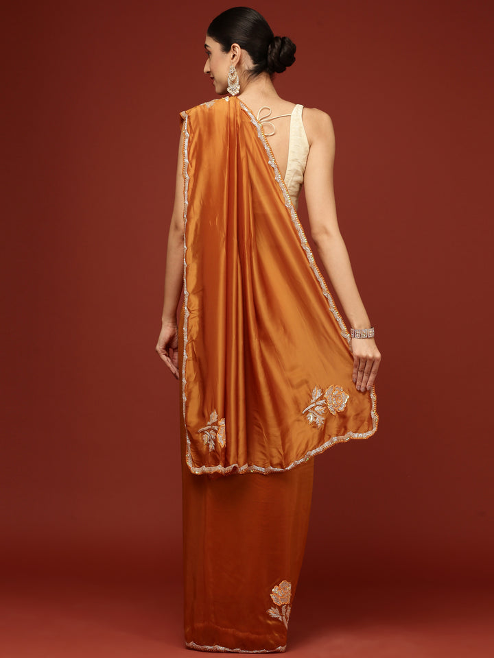 Mustard Crepe Hand Embroidery Saree