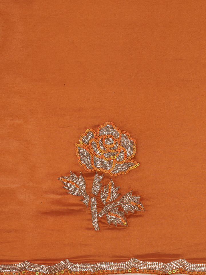 Mustard Crepe Hand Embroidery Saree