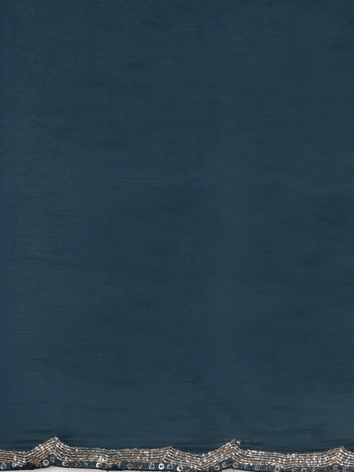 Peacock Crepe Hand Embroidery Saree