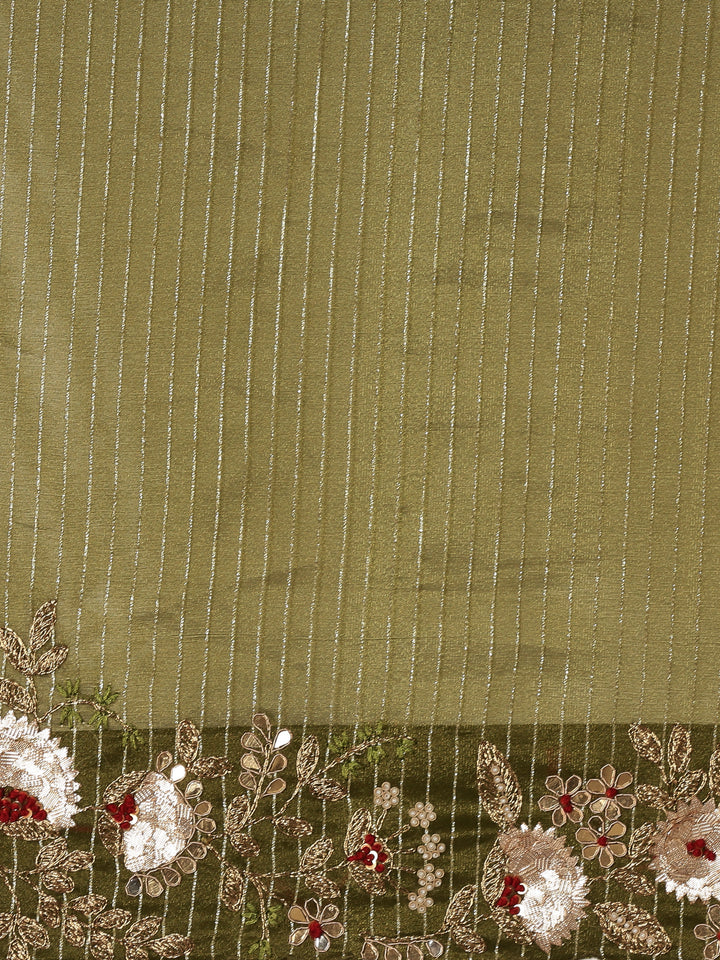 Mehandi Green Tissue Hand Embroidery Saree