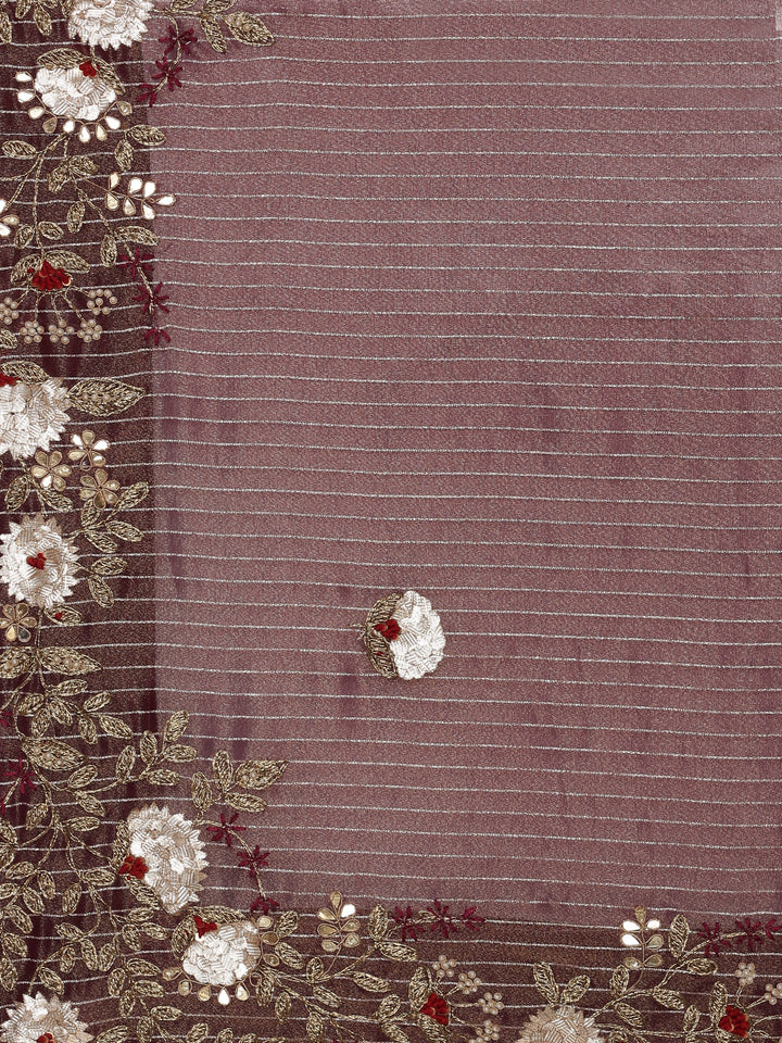 Wine Tissue Hand Embroidery Saree