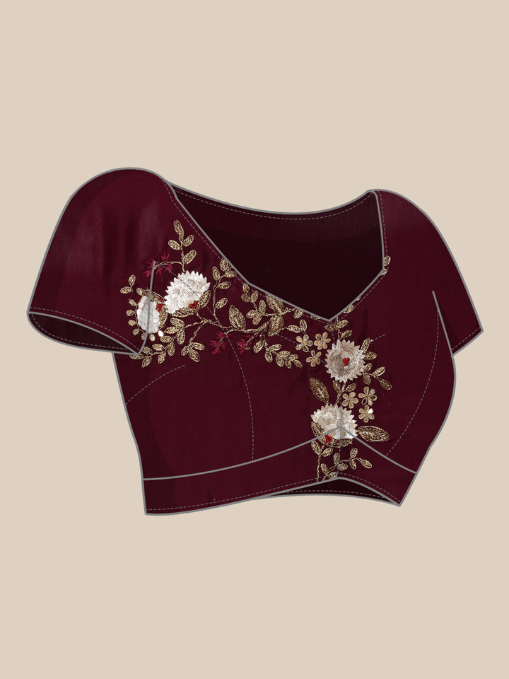Wine Tissue Hand Embroidery Saree
