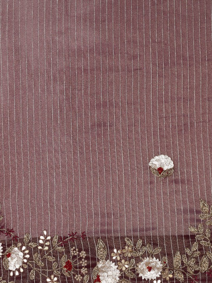 Wine Tissue Hand Embroidery Saree