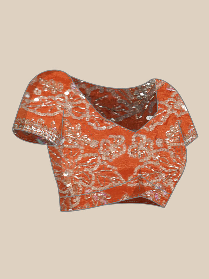 Orange Crepe Saree With Heavy Work Readymade Blouse