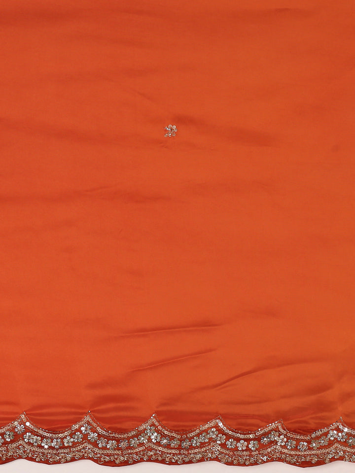 Orange Crepe Saree With Heavy Work Readymade Blouse
