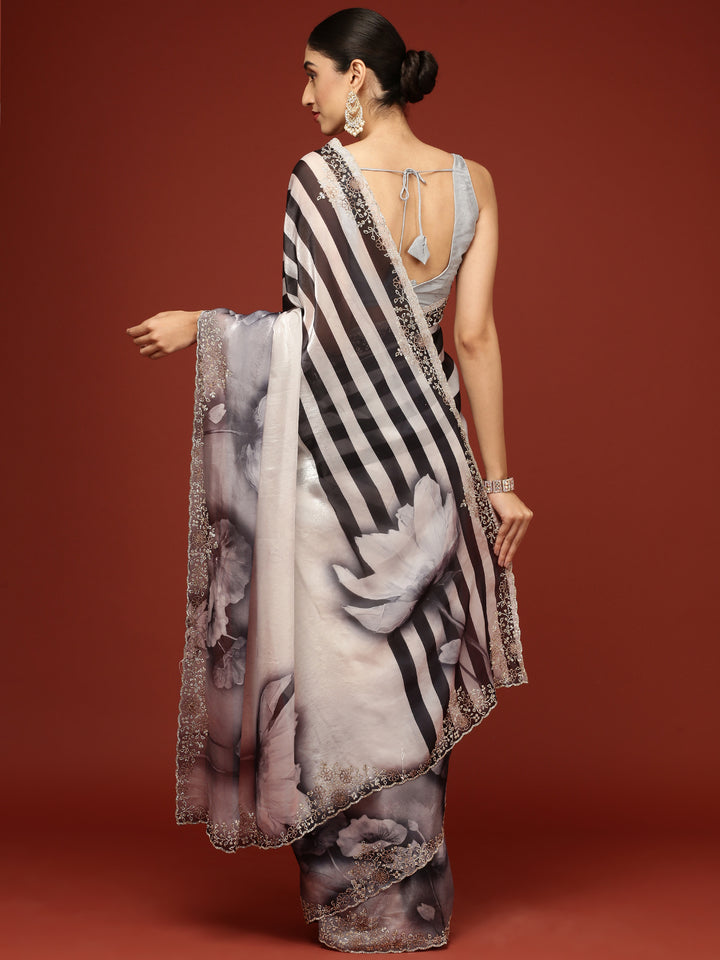 Black And White Crepe Weaved Saree