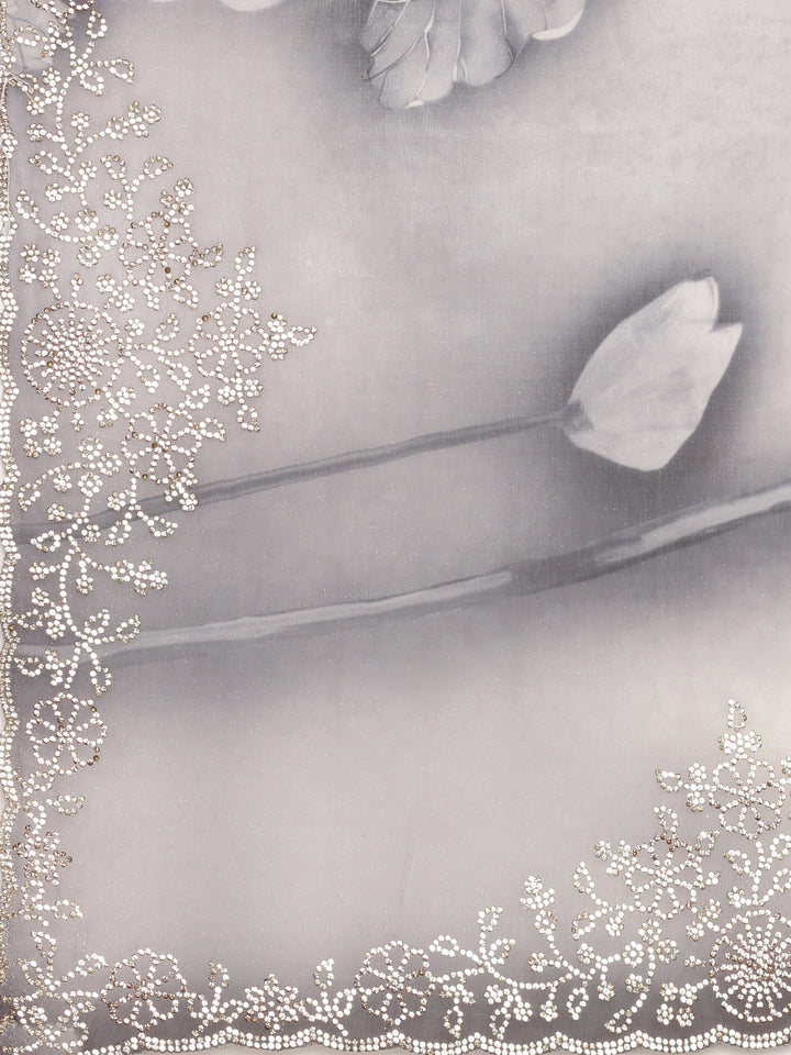 Black And White Crepe Weaved Saree