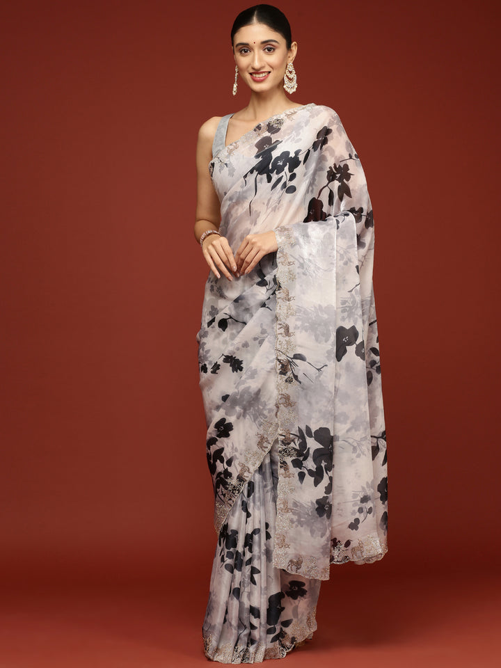 Black And White Crepe Weaved Saree