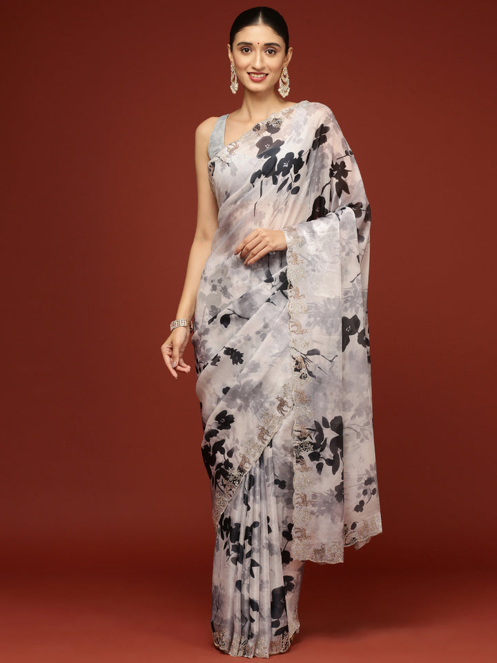 Black And White Crepe Weaved Saree