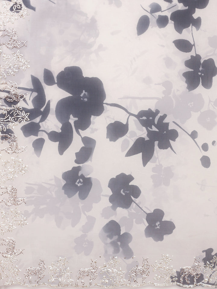 Black And White Crepe Weaved Saree