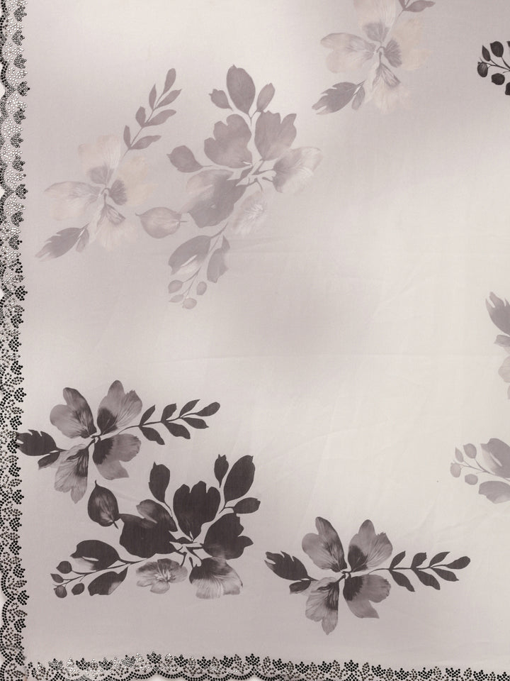 Black And White Crepe Weaved Saree With Readymade Blouse