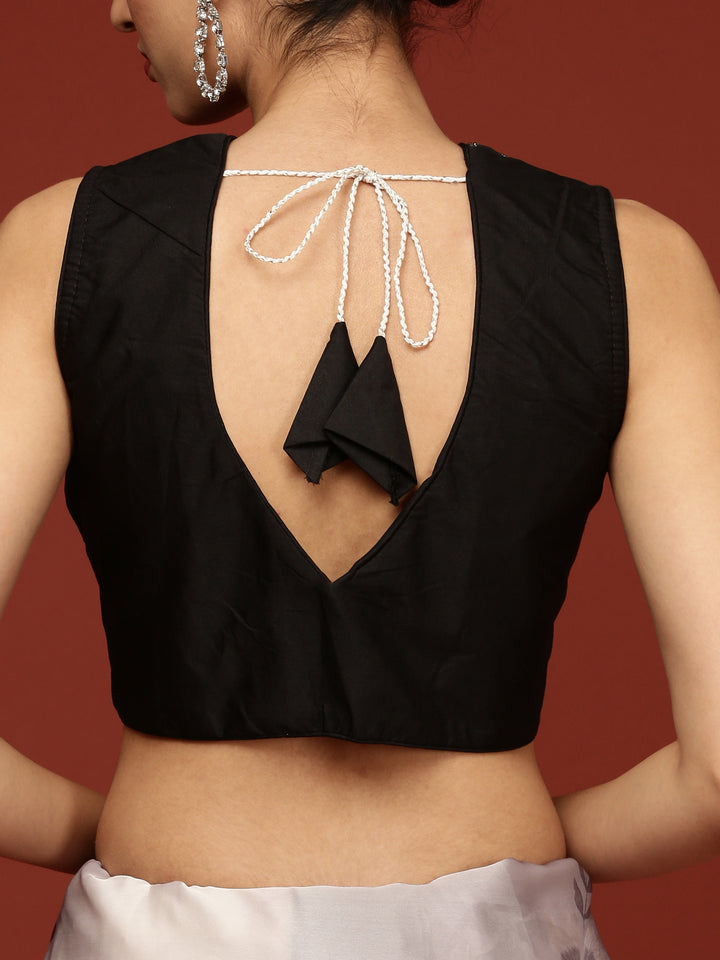 Black And White Crepe Weaved Saree With Readymade Blouse