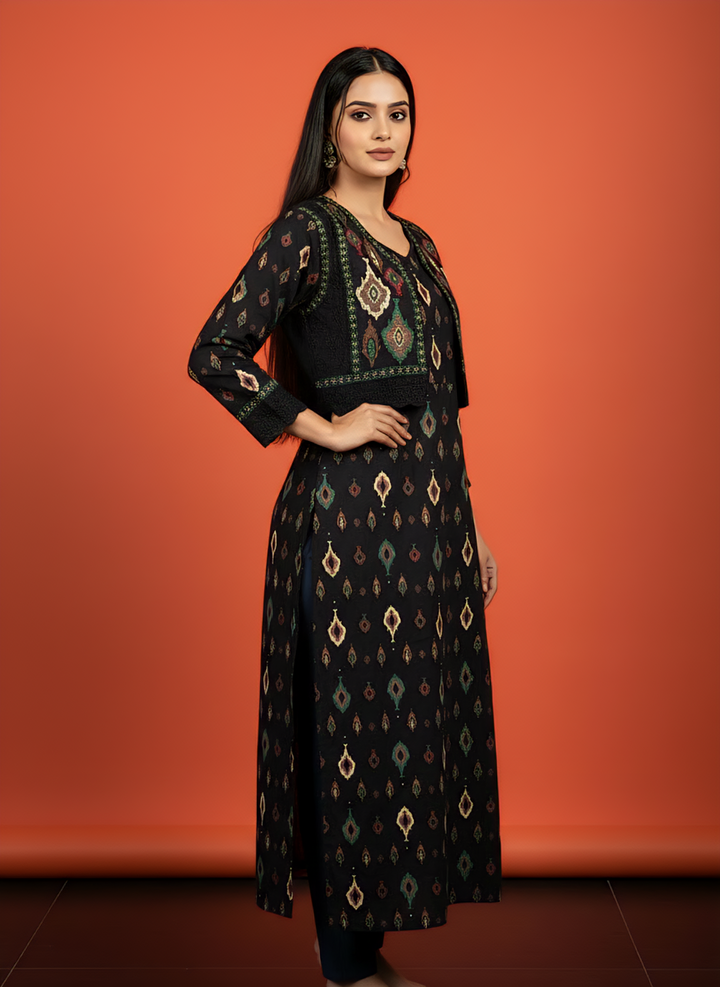 Black Cotton Digital Print Kurta