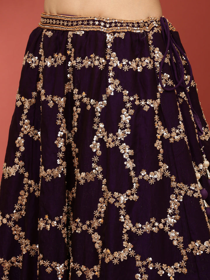 Purple Tissue Hand Embroidered Ghagra Set