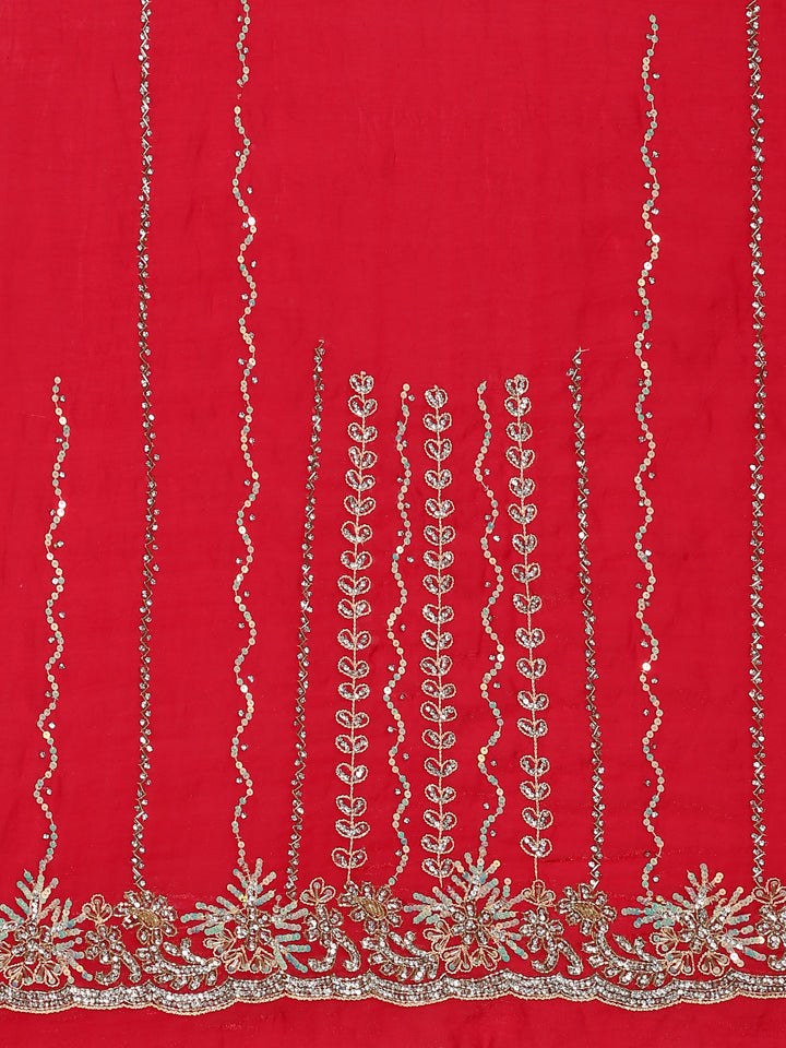 Red swarovski & Cut Dana embroidery saree