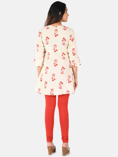 Neerus Women Beige  Red Printed A-Line Kurti