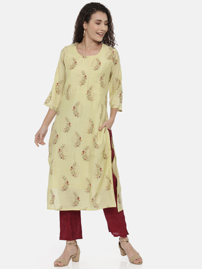 Neerus Women Green  Maroon Printed Kurta with Trousers