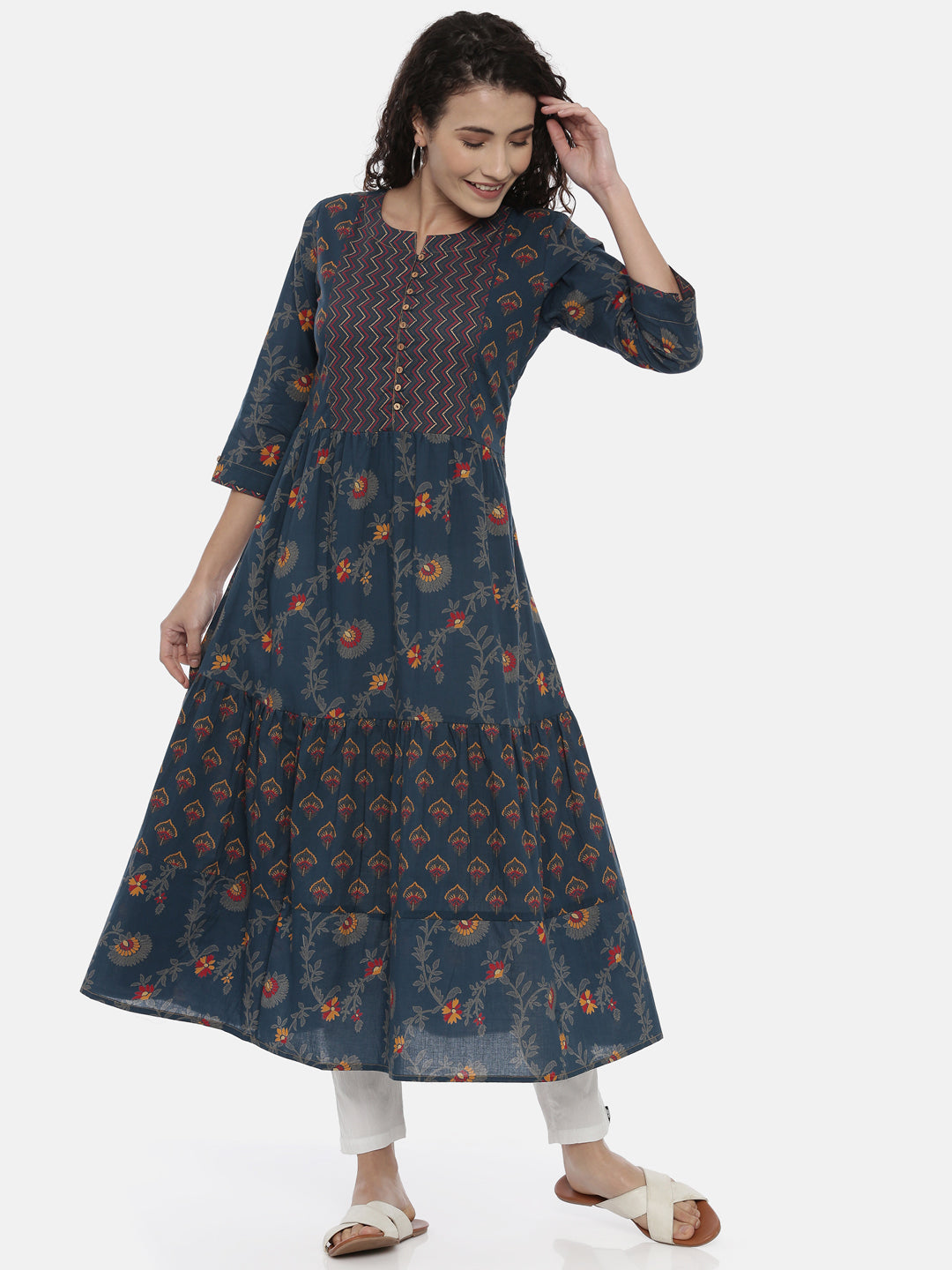 Neerus Blue printed ethnic kurta for women - detail view 2