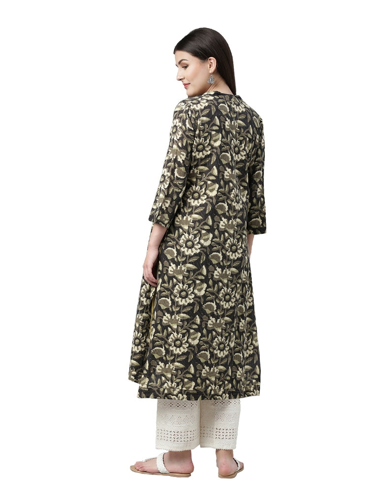 NEERU'S MULTI COLOR COTTON FABRIC SOLID KURTA WITH FLORAL COAT