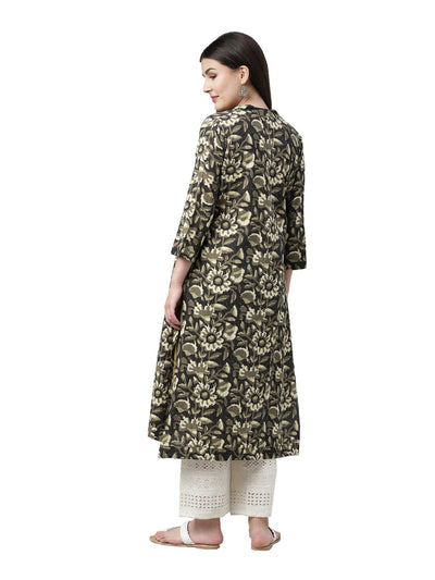 NEERU'S MULTI COLOR COTTON FABRIC SOLID KURTA WITH FLORAL COAT