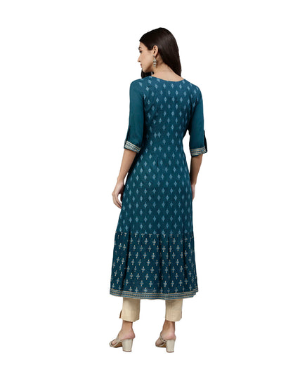 Neerus Women Blue Ethnic Motifs Printed Thread Work Kurta