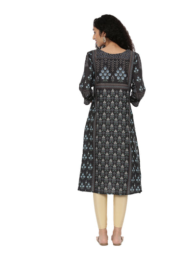 Neerus Women Black Printed A-Line Kurta