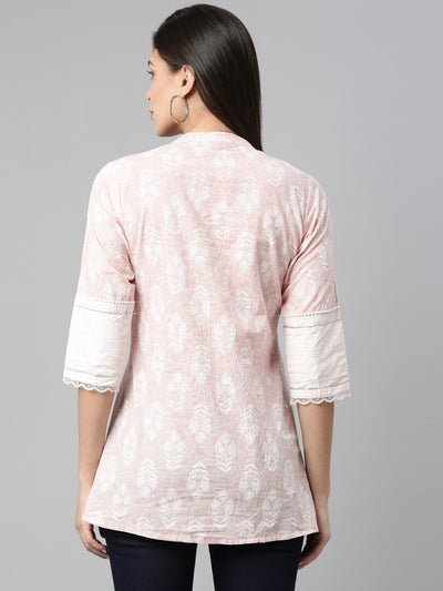 Neerus Rose Floral Printed Pure Cotton Pleated Kurti