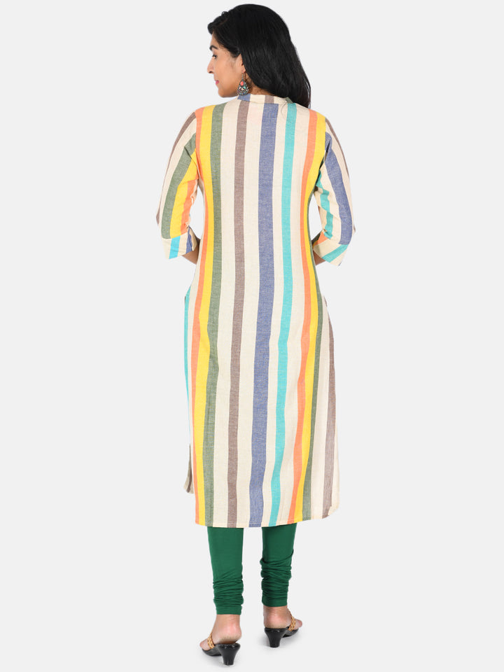 Neerus Multi rayon striped printed straight kurti - detail view 2