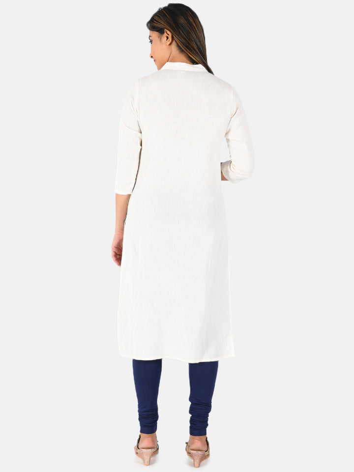 Neerus White cotton embroidered kurti - detail view 2