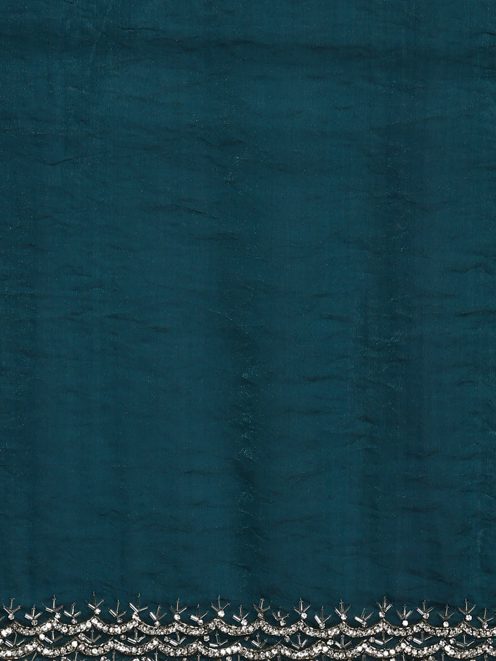 Peacock Jimmy saree with pearls & cut Dana embroidery